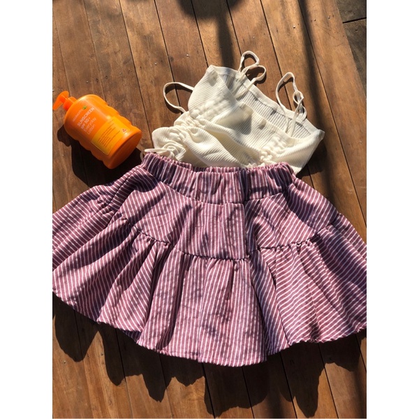 Chân váy xoè lolita hai tầng kẻ sọc lưng thun có quần bảo hộ xinh xắn