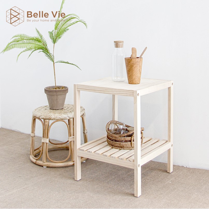 Kệ Đầu Giường Khung Gỗ Mặt Gỗ 2 Tầng BelleVie Tab Đầu Giường Mặt Gỗ Wood Shelf