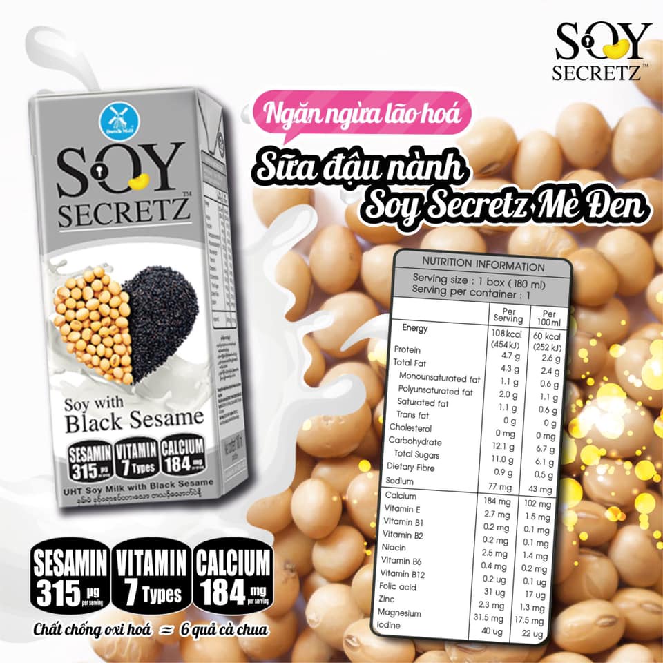 1 Thùng sữa đậu nành Mè Đen Soy secretz nhập khẩu Thái Lan
