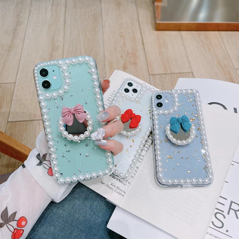 Ốp lưng đính hạt ngọc trai nhân tạo dễ thương phong cách Hàn Quốc cho IPhone 12mini IPhone 11promax XS XR | BigBuy360 - bigbuy360.vn