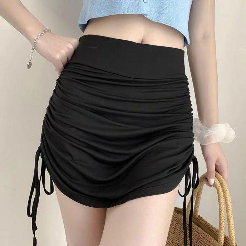 Chân Váy Kèm Quần Rút Hông Hai Bên BIGOMALL - Chân Váy Rút Hông Chất Co Giãn Tốt Có Quần Trong Phong Cách Trẻ Trung