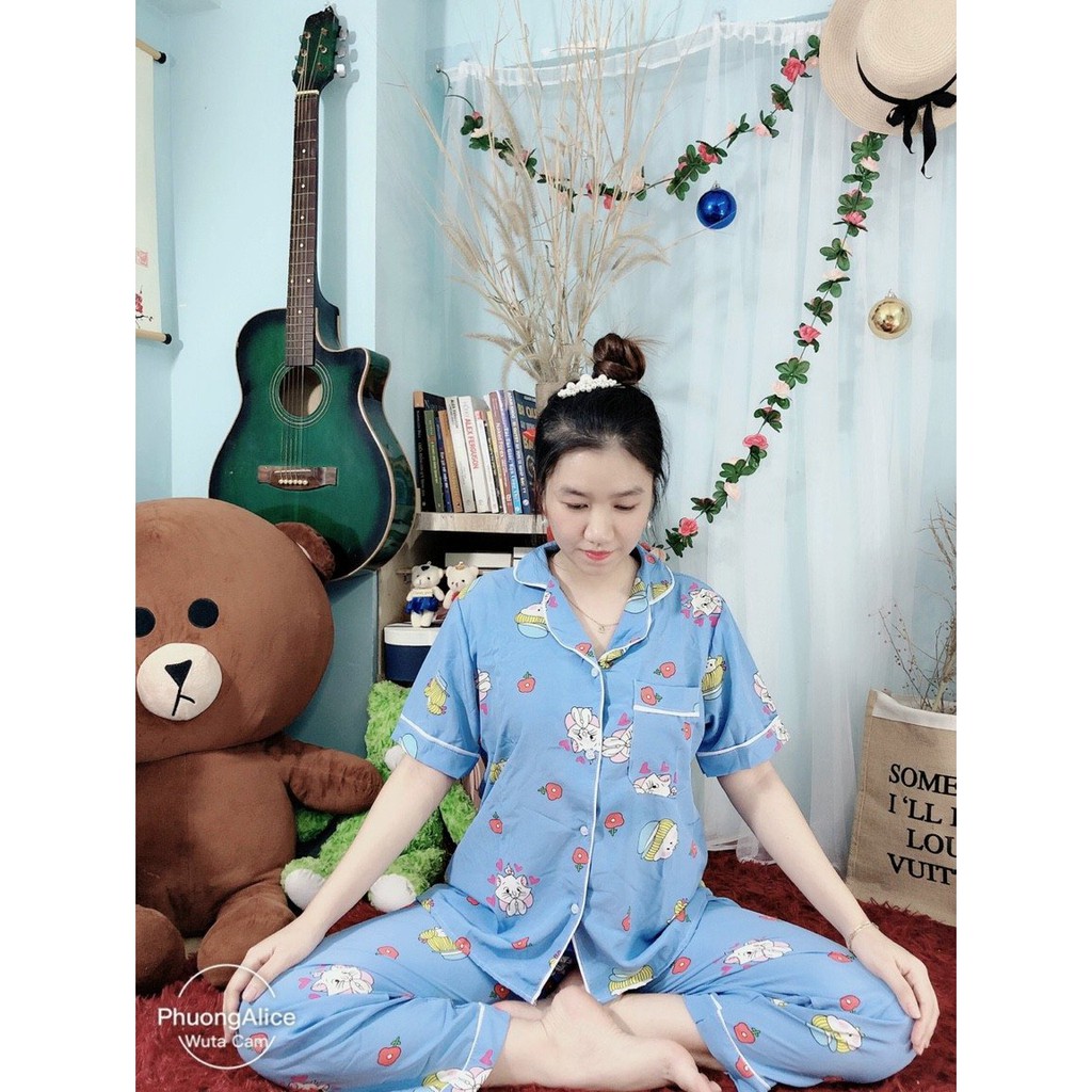 Đồ Bộ Pijama Tay Ngắn Quần Dài BIG SIZE 60-68KG CÓ TÚI Vải Lụa Hàn Xịn Dày Mịn Đẹp Co Giãn MẪU HOẠT HÌNH NGẪU NHIÊN