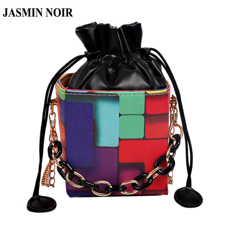 Túi xách messenger Jasmin Noir bằng da PU đeo vai dây xích hình vuông nhỏ thời trang cho nữ