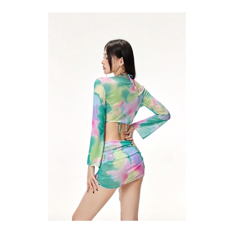 Bikini set 4 món tay dài hoạ tiết loang quyến rũ