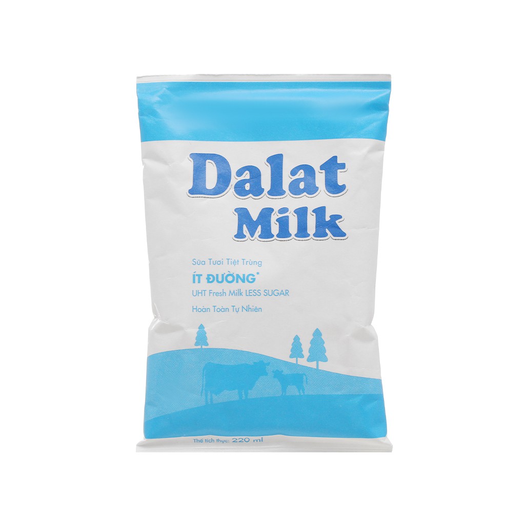 6 bịch Sữa tươi tiệt trùng ít đường Dalat Milk bịch 220ml