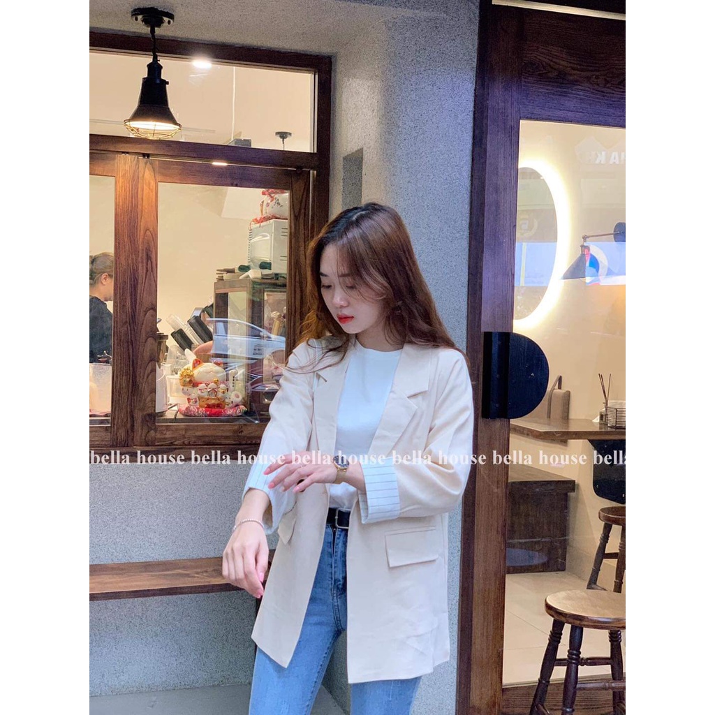 [ ảnh thật-sẵn]  Áo khoác blazer nữ vest trơn tay kẻ túi nắp siêu xinh