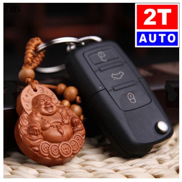 Móc khóa gỗ hình Phật Di Lặc cho xe hơi ô tô xe máy: SKU:100