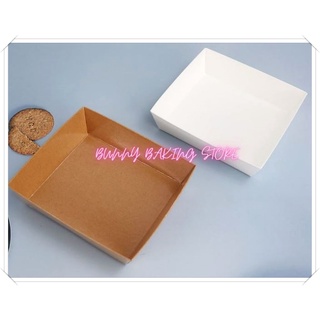 Hộp giấy kraft vuông chuyên dụng đựng bánh ngọt hoặc thức ăn màu trắng, vàng da bò (set 10 bộ)