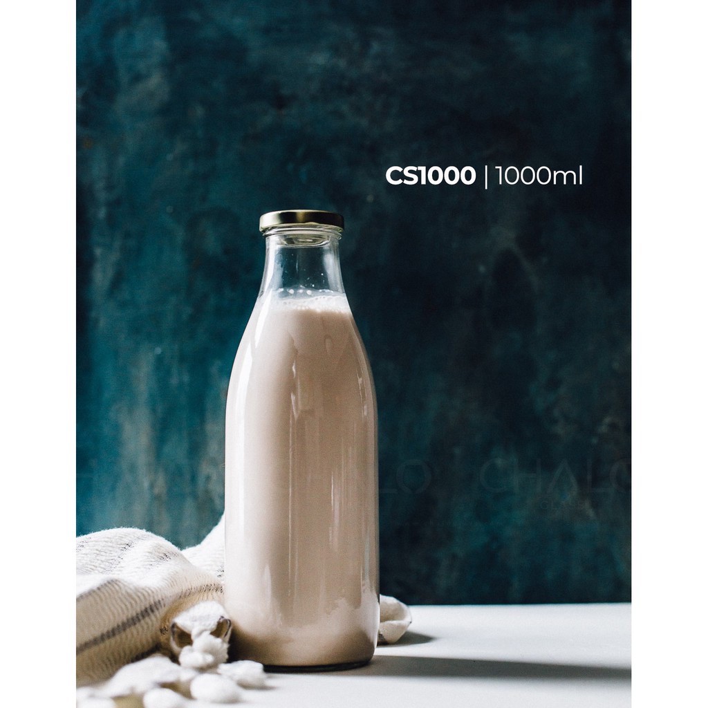 Combo 2 chai thủy tinh đựng sữa nắp kim loại 1000ml (1L) - chai trơn, không in hình