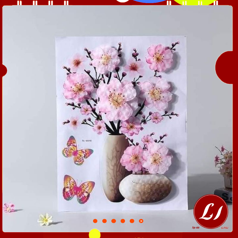 DECAL TRANH HOA NỔI 3D dán tường trang trí (30*50cm)
