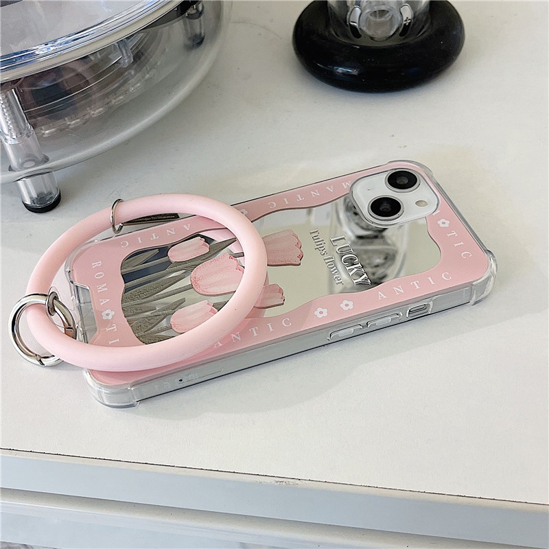 Ốp lưng iphone Ốp Điện Thoại Silicon Tráng Gương Họa Tiết Hoa Kèm Dây Đeo Cho iPhone12Pro 6 / 7 / 8 6Plus / X / XR / / Promax / 14 / 13 Dinuo case