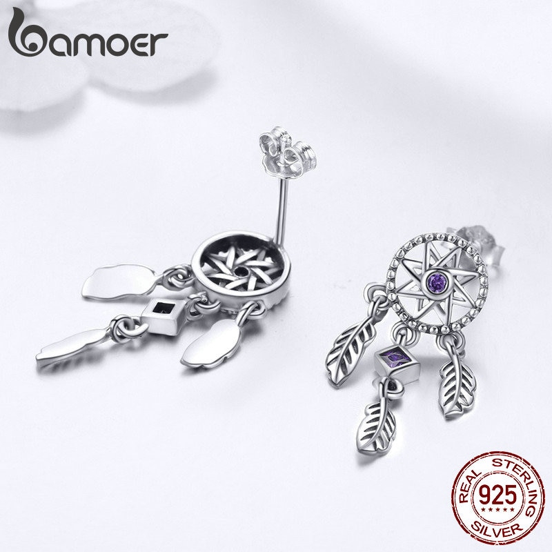 Khuyên Tai Bamoer Bằng Bạc 925 Hình Dạng Vòng Dreamcatcher Dành Cho Nữ