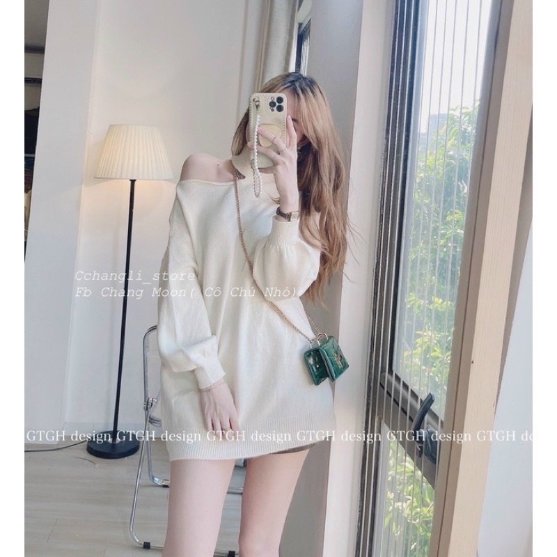 Áo Len Xẻ Vai Form Giấu Quần Siêu Xinh - Phong Cách Hàn Quốc - Hàng Cao Cấp Dalyn