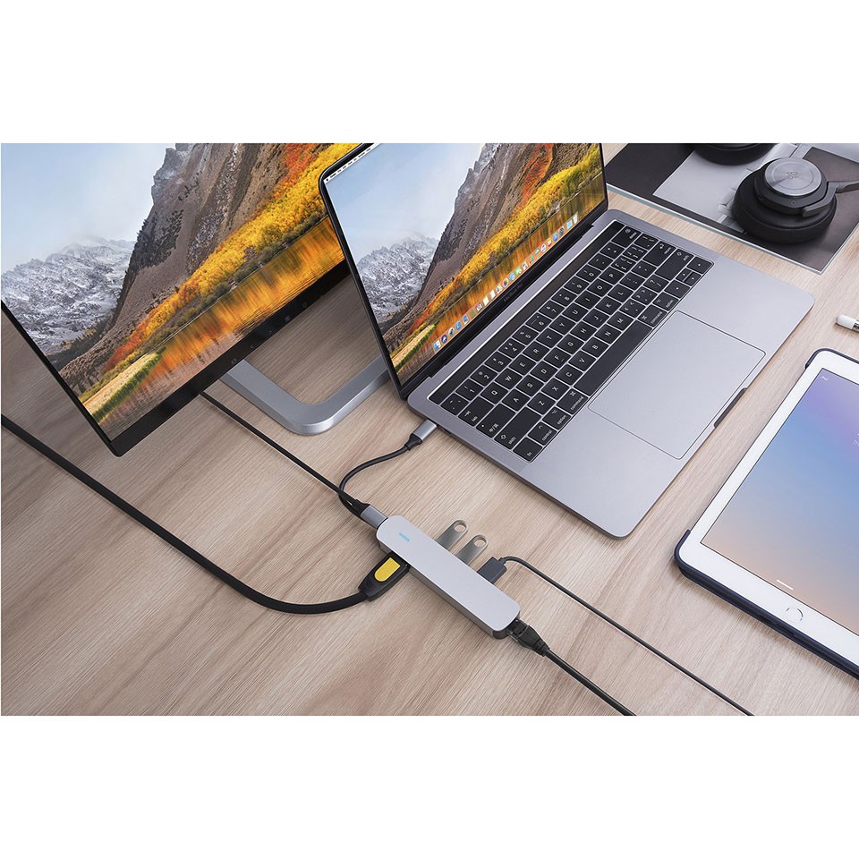 Cổng chuyển HyperDrive 4k HDMI 6-in-1 USB-C Hub cho Macbook, Ultrabook & USB-C Devices - Lan - HD233B - Hàng Chính Hãng