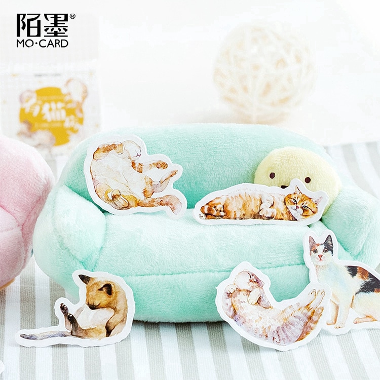 Bộ 45 nhãn dán trang trí họa tiết mèo đáng yêu DIY