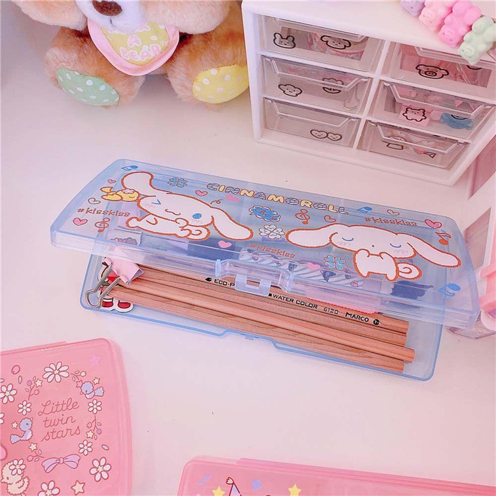 Hộp Đựng Bút Bằng Nhựa Họa Tiết Hoạt Hình Chó Mèo Tai To Dễ Thương
