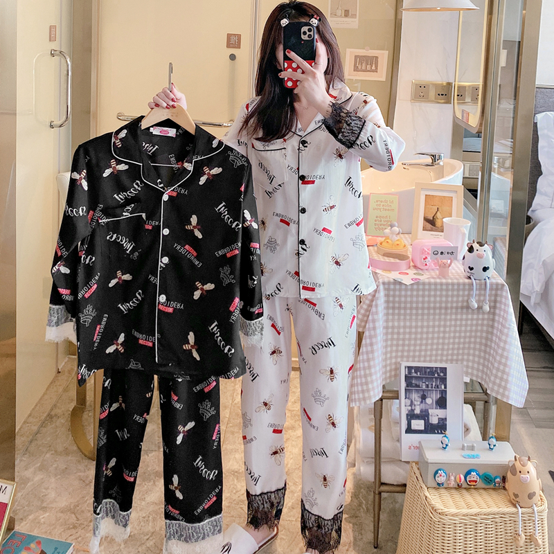  Bộ đồ ngủ gồm áo tay dài cổ bẻ và quần lụa cotton mặc tại nhà | BigBuy360 - bigbuy360.vn