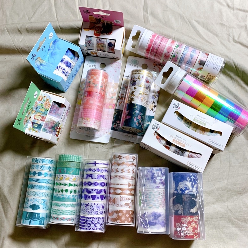 Băng keo washi tape theo bộ, washi tape tồn kho sản xuất dư, washi tape trang trí bullet journal planner nhật ký