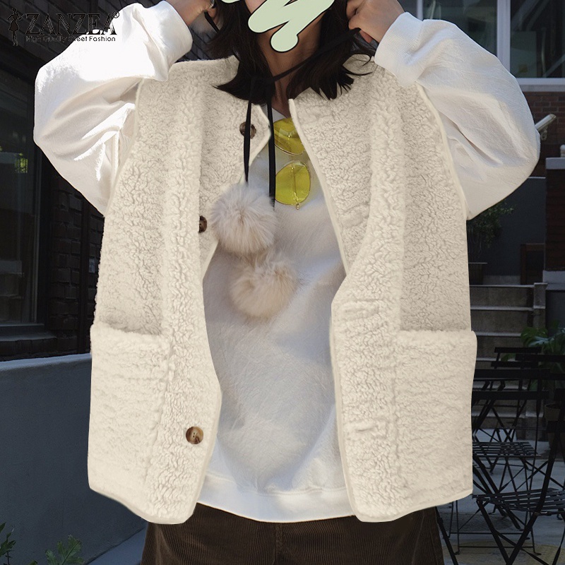 Áo khoác ZANZEA sát nách cổ tròn có hàng nút phía trước thiết kế đơn giản thời trang mùa đông cho nữ | BigBuy360 - bigbuy360.vn