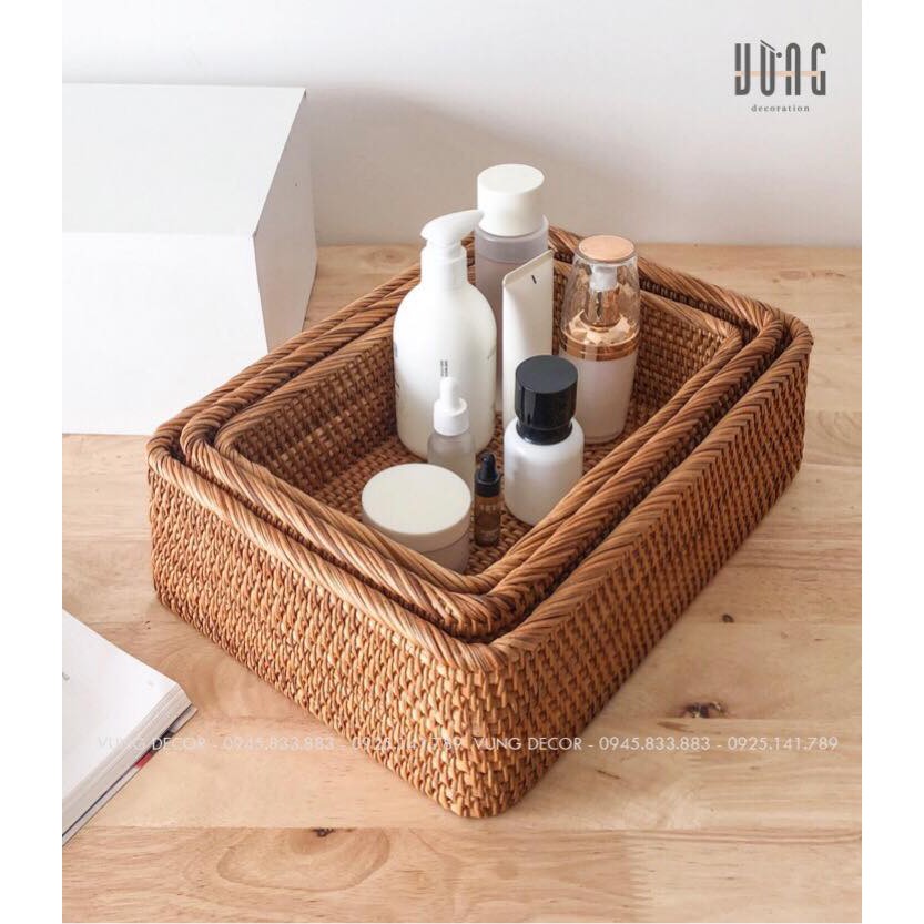 Khay Mây VỪNG DECOR. Đựng Đồ Đa Năng, Đựng Mỹ Phẩm, Đựng Đồ Cá Nhân - Hàng VNXK