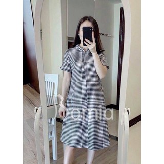 Váy Bầu Suông Kẻ Caro Cổ Bổ Cơi