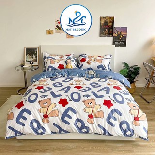 Bộ chăn ga gối Cotton poly M2T Bedding Chữ cái xanh, vỏ chăn mền, drap nệm và 2 vỏ gối