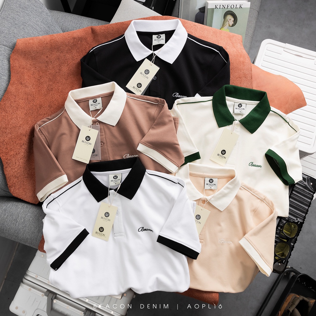 Beacon Denim - Áo polo thêu chữ Beacon ngực mã AOPL16