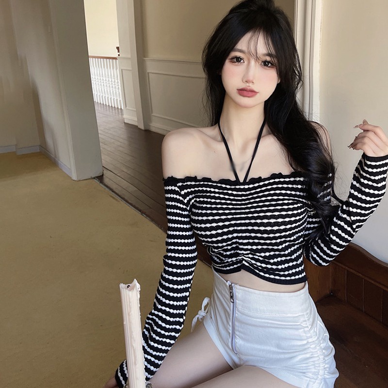 Áo Kiểu Trễ Vai Màu Sắc Trơn Thiết Kế Quyến Rũ