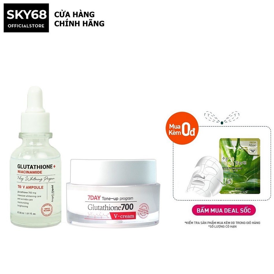 Combo giúp mờ nám, dưỡng trắng da, cấp ẩm Angel's Liquid Glutathione700 (Serum Plus Niacinamide 30ml + Kem Đêm 50ml)