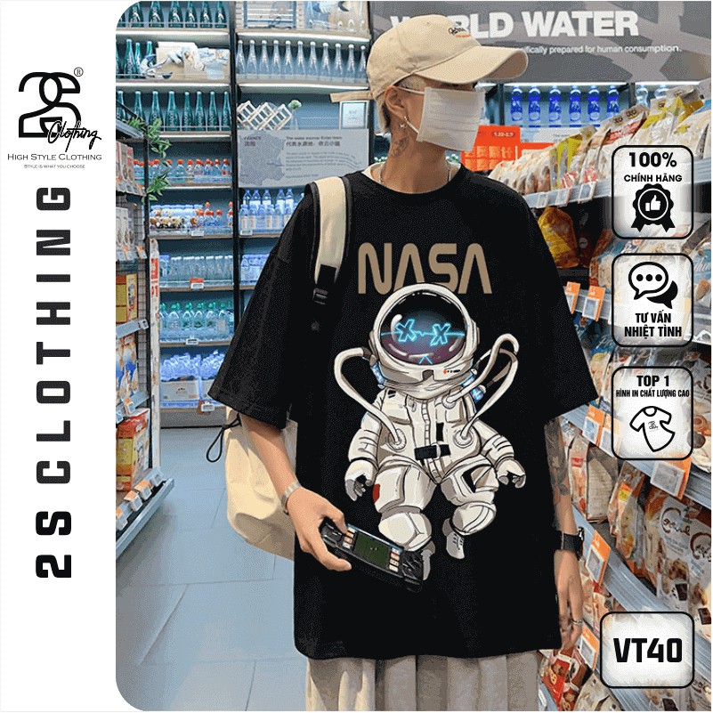 Áo Thun Nam Cổ Tròn Form Rộng Streetwear 2s Clothing Áo Phông Unisex Basic Cotton Oversize Giá Rẻ In Phi Hành Gia TV40