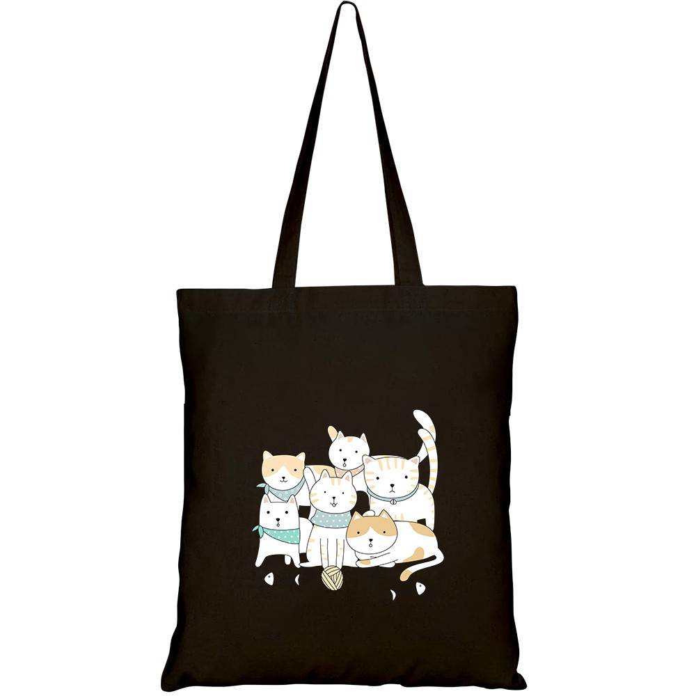 Túi vải tote canvas HTFashion in hình handdrawn cute animals cats cartoon HT166