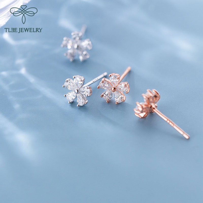 Khuyên tai bạc nữ TLEE bông hoa năm cánh nữ tính TleeJewelry B0265