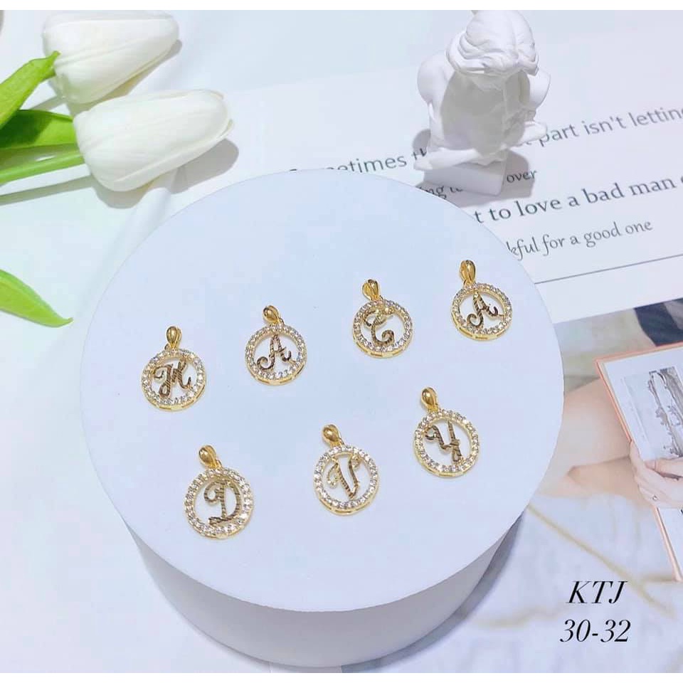 Mặt dây chuyền vòng cổ chữ cái theo tên vàng gắn đá xinh xắn,MS3032,phụ kiện trang sức,Vàng bạc an chi