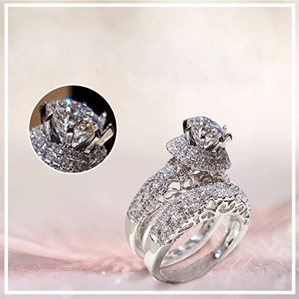 Bộ 2 Nhẫn Kim Cương LUOLV Thời Trang Thanh Lịch|Set Cặp Đôi Sang Trọng