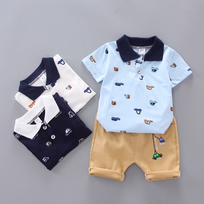 Trẻ em POLO áo sơ mi phù hợp với nam quần áo trẻ em 0-5 năm mô hình cậu bé thời trang cartoon ve áo T-shirt + quần short 2 mảnh bộ