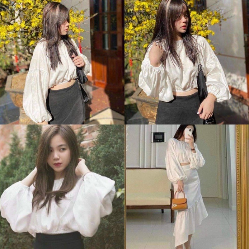 Áo Kiểu BATWING BLOUSE tay dài cổ tròn form chuẩn dễ mix chất linen thun mềm mịn tay áo s bo chun