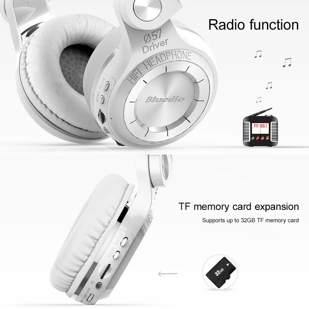 Bluedio T2+ Folding Wireless Bluetooth 5.0 Headphone Over-Ear Heavy Bass Headset