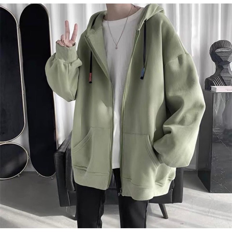 Áo khoác dây kéo nỉ lót bông Trơn unisex | BigBuy360 - bigbuy360.vn