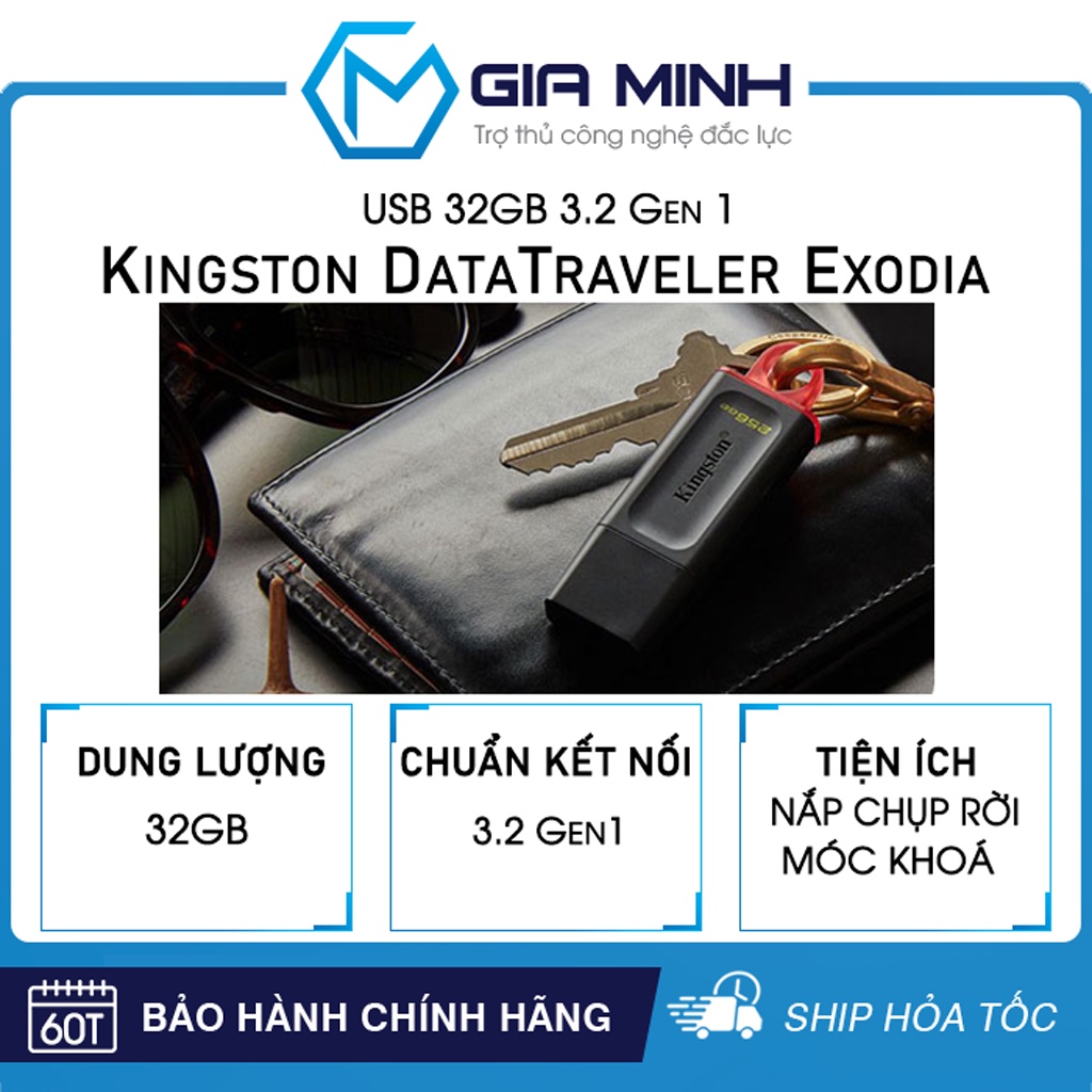 USB 32GB Kingston DataTraveler Exodia - Chuẩn Kết Nối 3.2 Gen1 - Hàng Chính Hãng , Bảo Hành 60 Tháng
