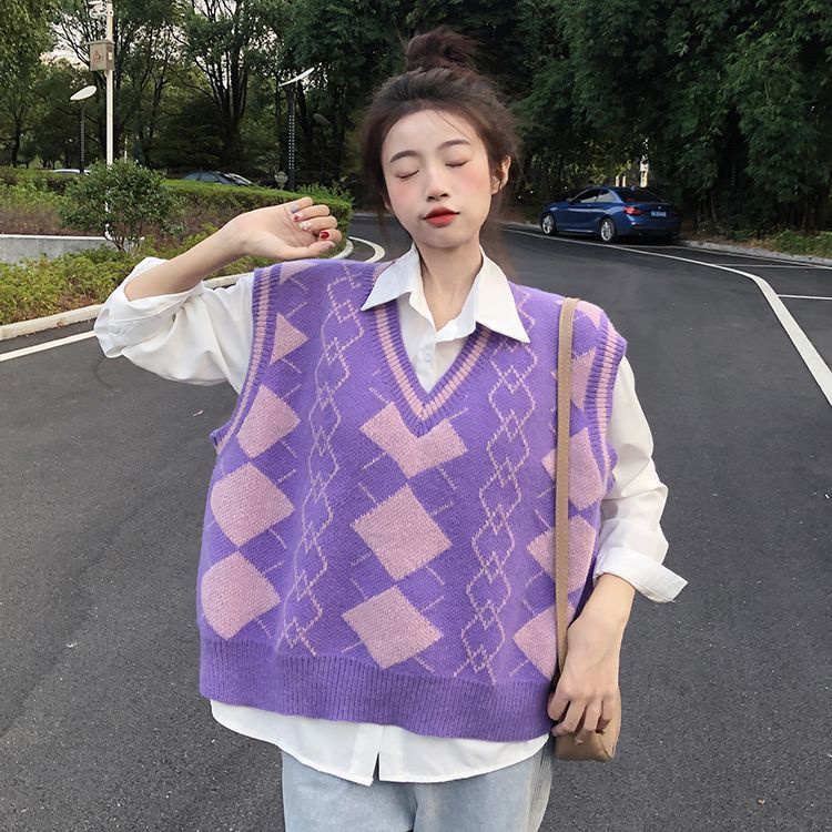 Set áo sơ mi + áo khoác dệt kim không tay mềm mại thời trang dành cho nữ