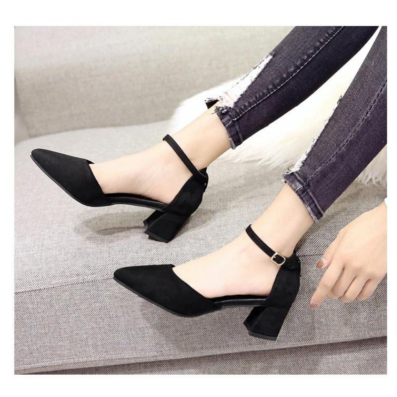 Giày cao gót nữ mũi nhọn đế vuông giày cao gót 7p kiểu dáng dễ thương năng động phong cách GURI