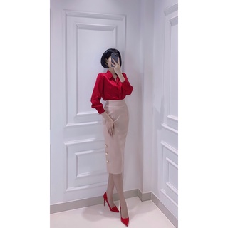 Áo Sơ mi lụa đỏ tay dài - A0539