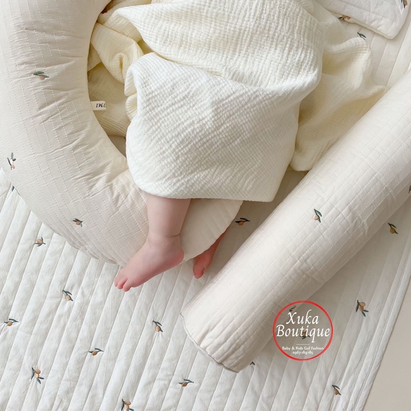 Gối Ôm Cotton Cao Cấp KAMIMI Cho Bé Thêu Gấu Oliu style Hàn Quốc (MSG100)