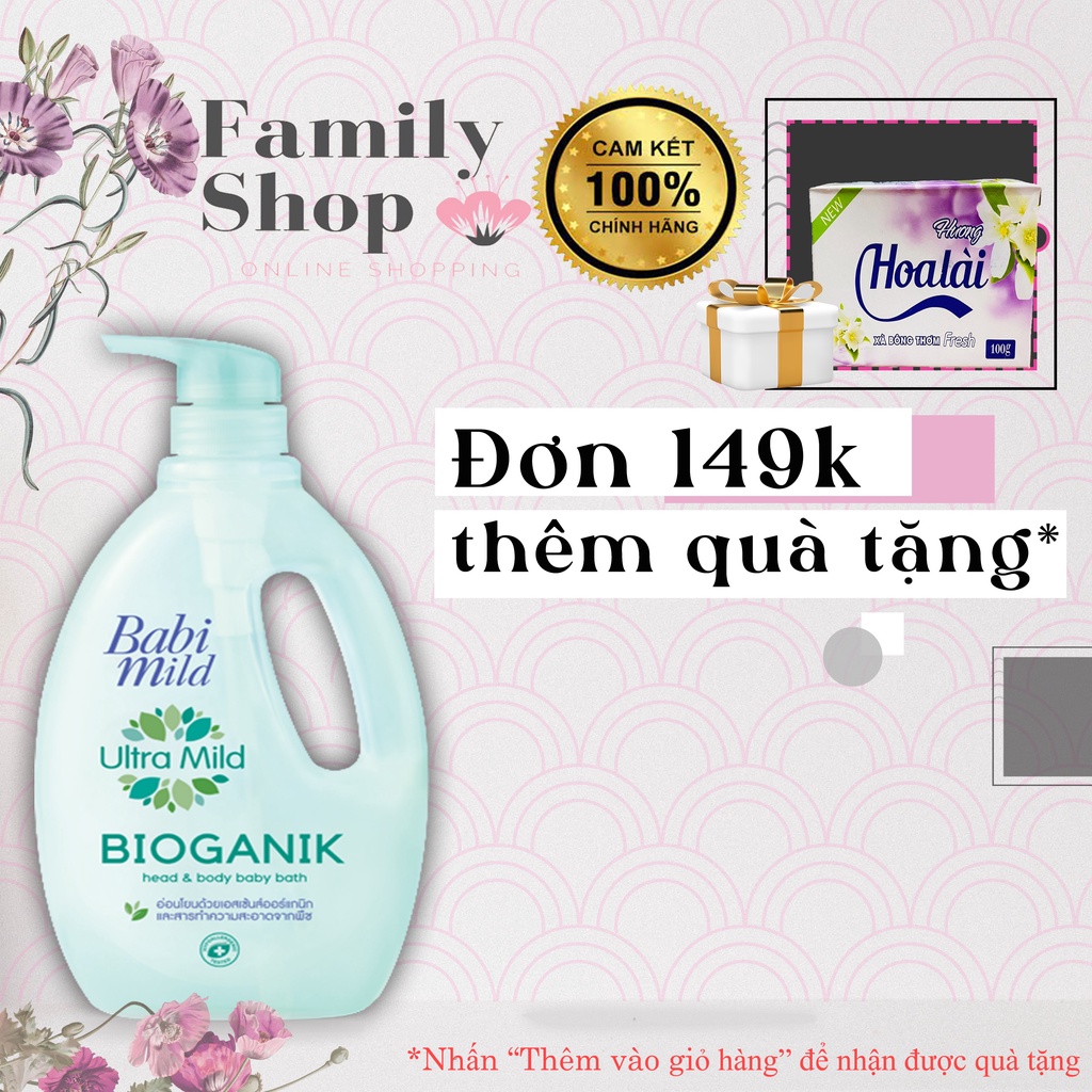 [Hàng Chính Hãng] 1 Sữa Tắm Babi Mild Bioganik 850ml Tặng Kèm Xà Phồng Hoa Lài