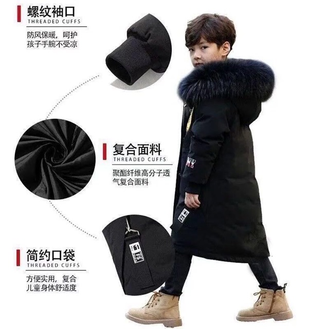 Áo Khoác Phao Dáng Dài Bé Trai Và Thanh Niên 1m15-1m65