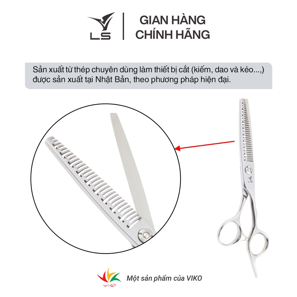 Combo kéo cắt tỉa cao cấp VLS,  kéo cắt lưỡi thẳng chuôi offset vênh FA43, Kéo tỉa thiết kế răng độc đáo TA130