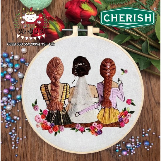 Kit thêu tay trang trí DIY Bộ Kit thêu Cherish cô gái xinh đẹp, Kit tập thêu Girlfrend Bách hóa Na na Handmade