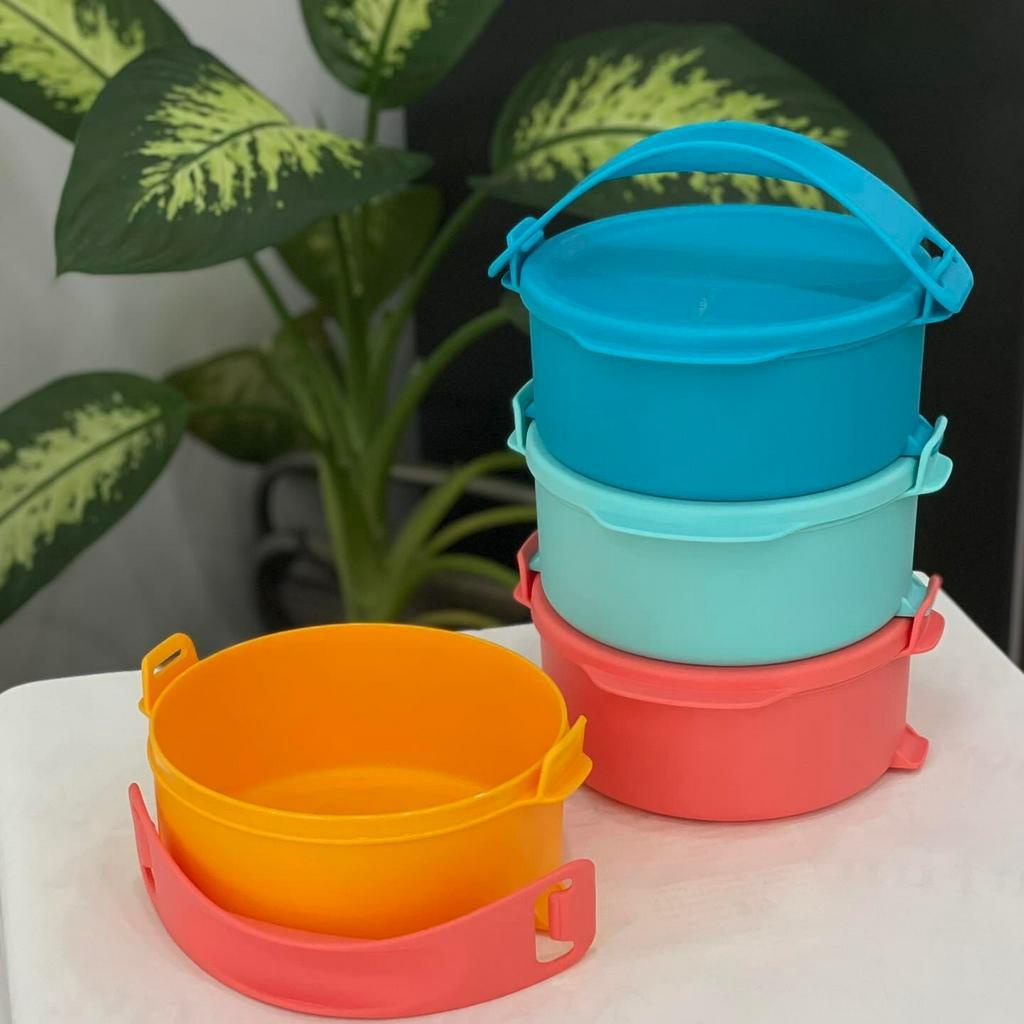 Bộ Hộp Cơm Văn Phòng Tupperware Small Round Click To Go, Khoen Cài Thông Minh Nắp Kín Khí Kín Nước