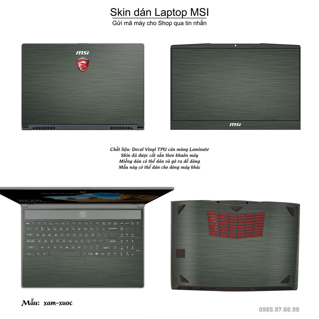 Skin dán Laptop MSI màu xám xước (inbox mã máy cho Shop)