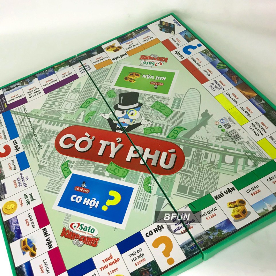 [G08] (LOẠI LỚN) Bộ Cờ Tỷ Phú SATO Xịn - Trò Chơi Bàn Cờ Tỉ Phú Monopoly Việt Nam Nhựa ABS Cao Cấp - Đồ Chơi Trẻ Em BFUN